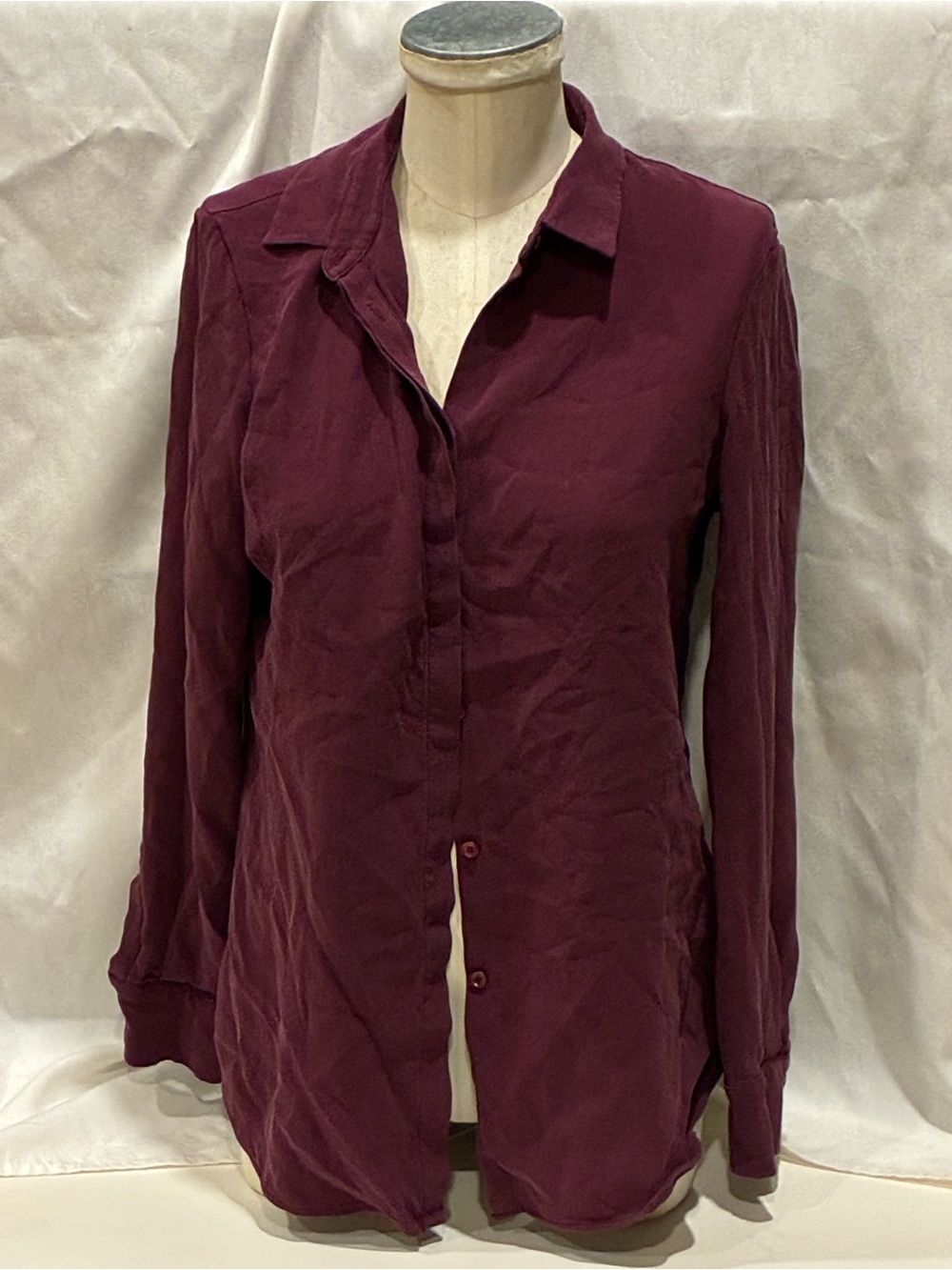 Loro Piana Silk Classic Women's Button-Down Shirt in Deep Burgundy/Purple Back
